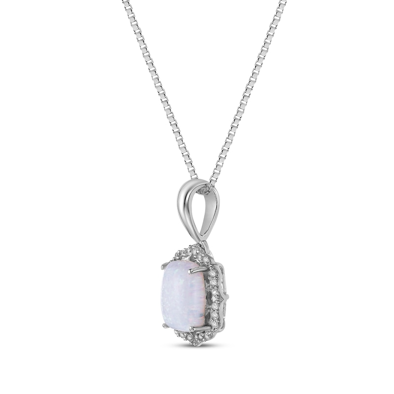 Main Image 2 of Cushion-Cut Lab-Created Opal & White Lab-Created Sapphire Arabesque Necklace Sterling Silver 18&quot;