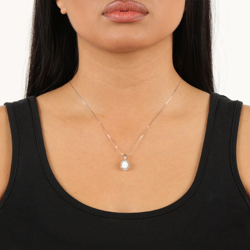 Main Image 4 of Cushion-Cut Lab-Created Opal & White Lab-Created Sapphire Arabesque Necklace Sterling Silver 18&quot;