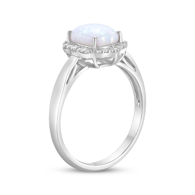 Main Image 2 of Cushion-Cut Lab-Created Opal & White Lab-Created Sapphire Arabesque Ring Sterling Silver