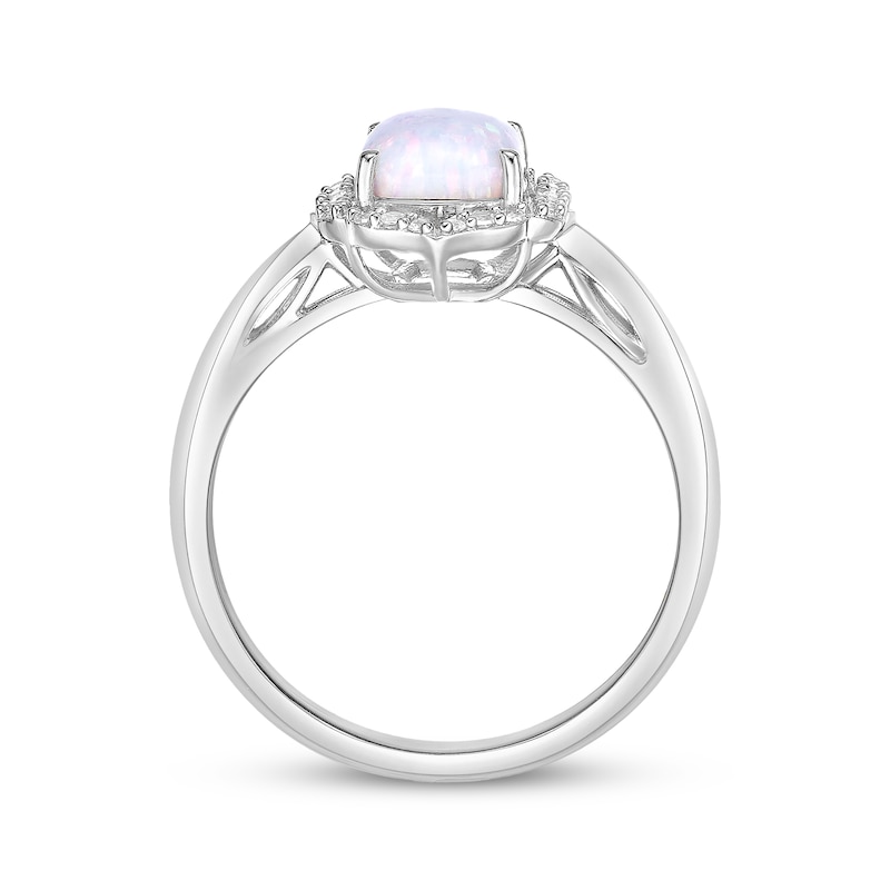 Main Image 3 of Cushion-Cut Lab-Created Opal & White Lab-Created Sapphire Arabesque Ring Sterling Silver