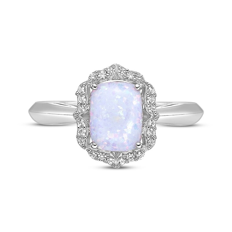 Main Image 4 of Cushion-Cut Lab-Created Opal & White Lab-Created Sapphire Arabesque Ring Sterling Silver