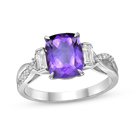Cushion-Cut Amethyst & White Lab-Created Sapphire Twist Ring Sterling Silver
