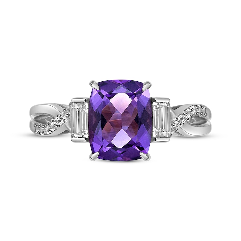 Main Image 4 of Cushion-Cut Amethyst & White Lab-Created Sapphire Twist Ring Sterling Silver