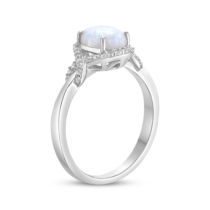 Main Image 2 of Oval-Cut Lab-Created Opal & White Lab-Created Sapphire Ring Sterling Silver