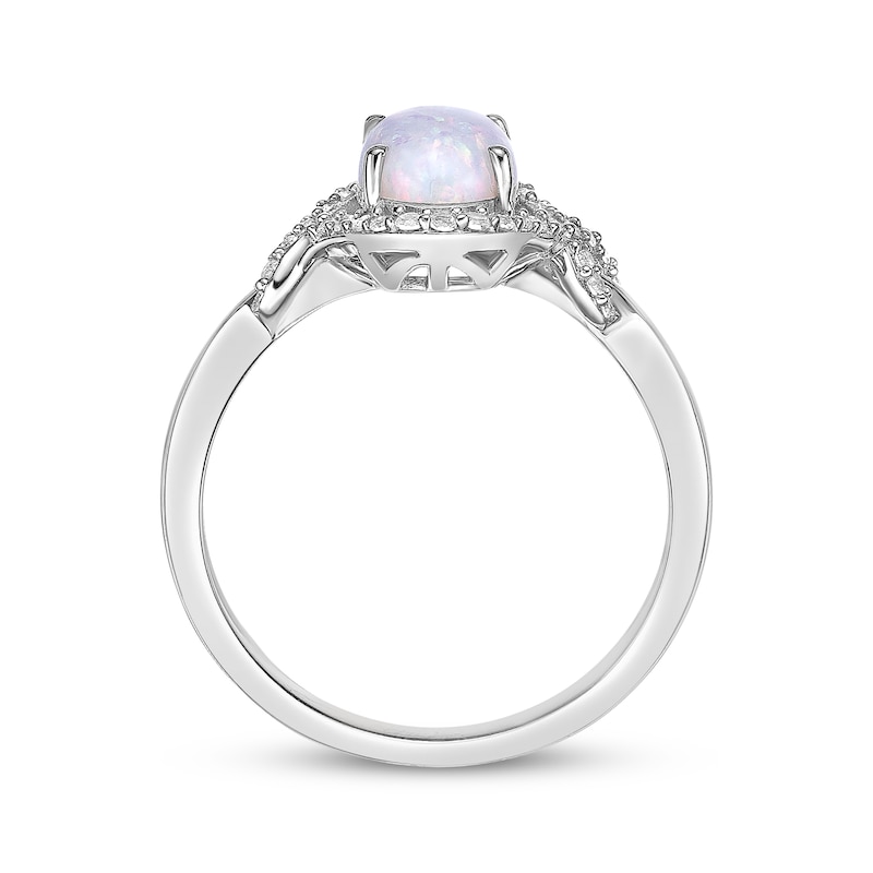 Main Image 3 of Oval-Cut Lab-Created Opal & White Lab-Created Sapphire Ring Sterling Silver