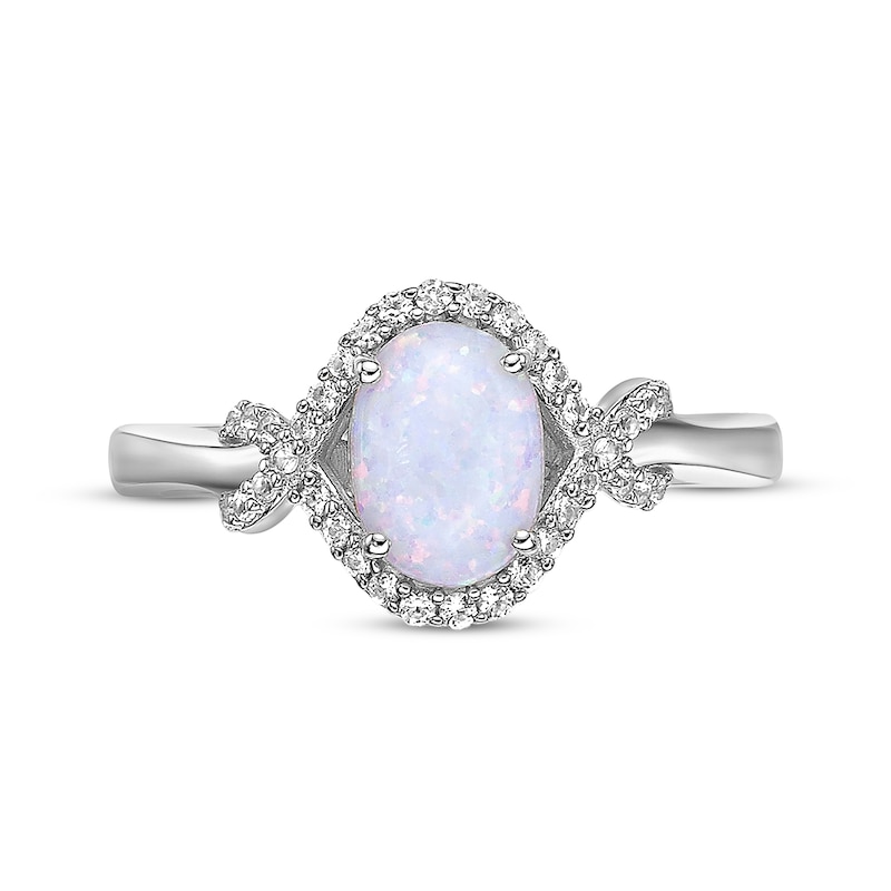 Main Image 4 of Oval-Cut Lab-Created Opal & White Lab-Created Sapphire Ring Sterling Silver