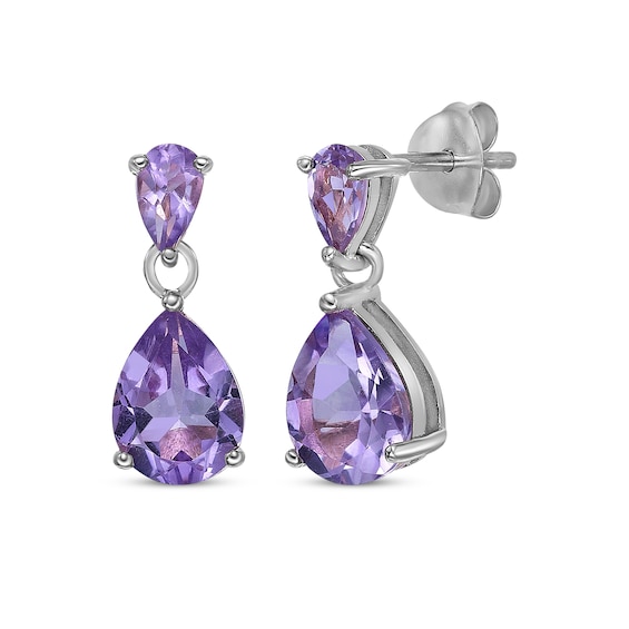 Pear-Shaped Amethyst Dangle Earrings Sterling Silver