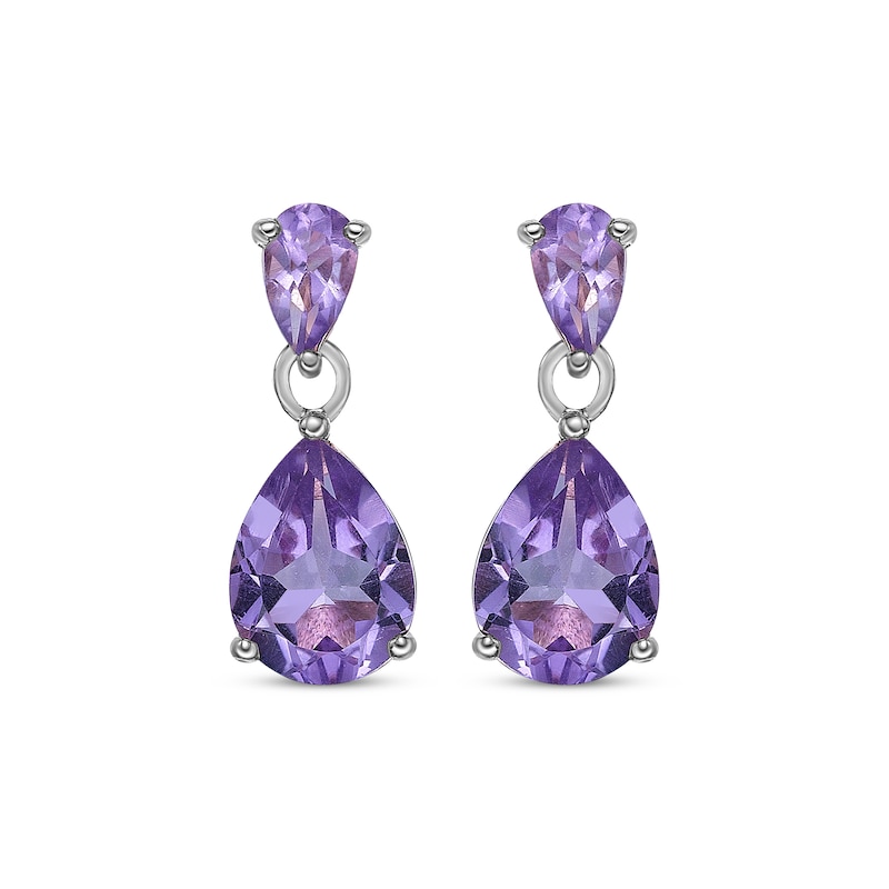 Main Image 2 of Pear-Shaped Amethyst Dangle Earrings Sterling Silver
