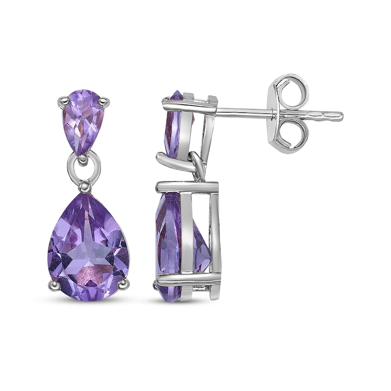 Main Image 3 of Pear-Shaped Amethyst Dangle Earrings Sterling Silver