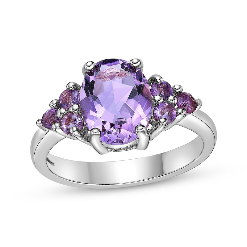 Main Image 1 of Oval-Cut Amethyst Cluster Ring Sterling Silver