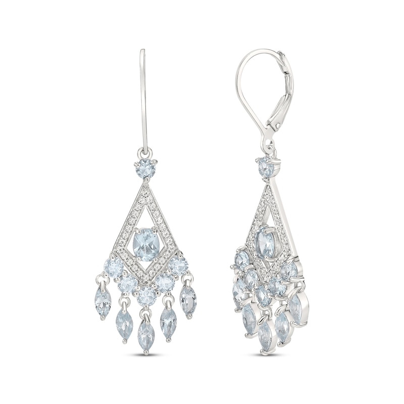 Main Image 1 of Oval, Marquise & Round-Cut Aquamarine and White Lab-Created Sapphire Chandelier Earrings Sterling Silver