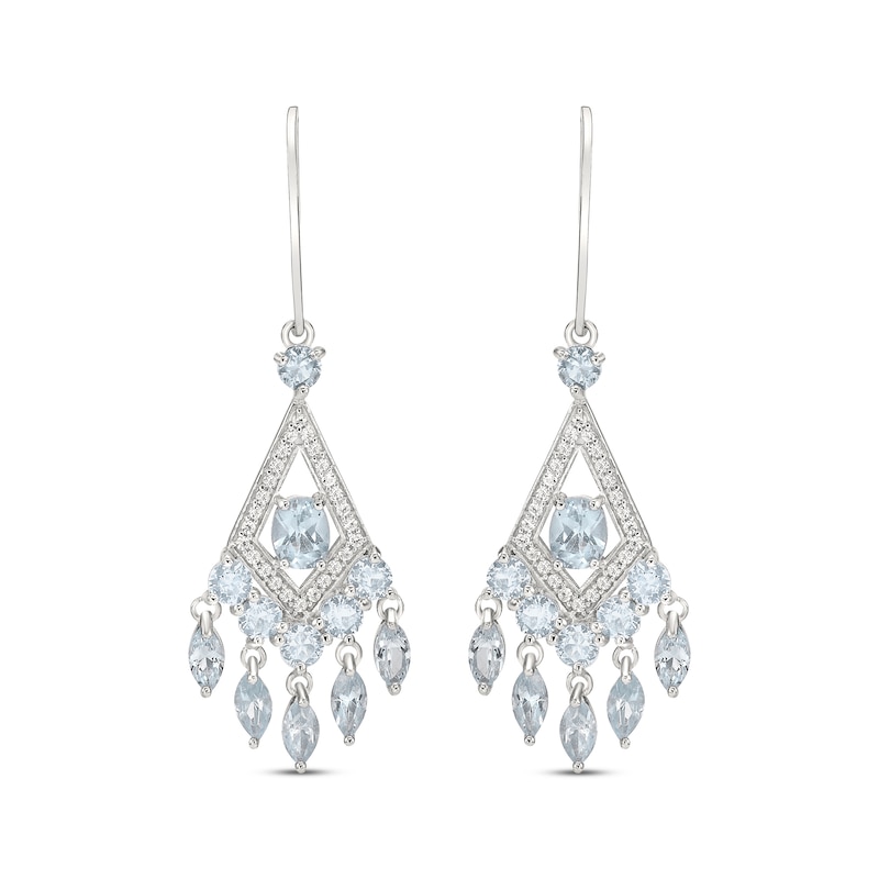 Oval, Marquise & Round-Cut Aquamarine and White Lab-Created Sapphire Chandelier Earrings Sterling Silver