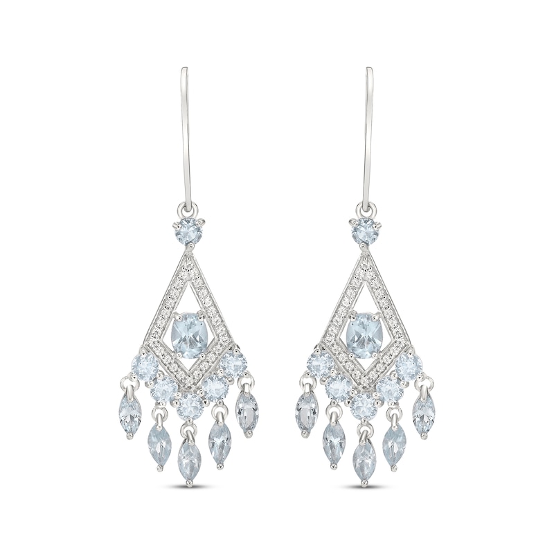 Main Image 2 of Oval, Marquise & Round-Cut Aquamarine and White Lab-Created Sapphire Chandelier Earrings Sterling Silver