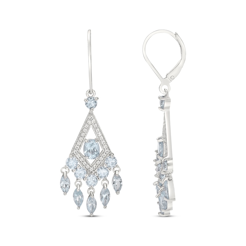 Main Image 3 of Oval, Marquise & Round-Cut Aquamarine and White Lab-Created Sapphire Chandelier Earrings Sterling Silver