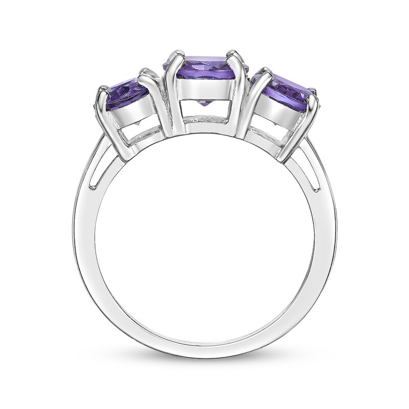 Main Image 3 of Oval-Cut Amethyst Three-Stone Ring Sterling Silver
