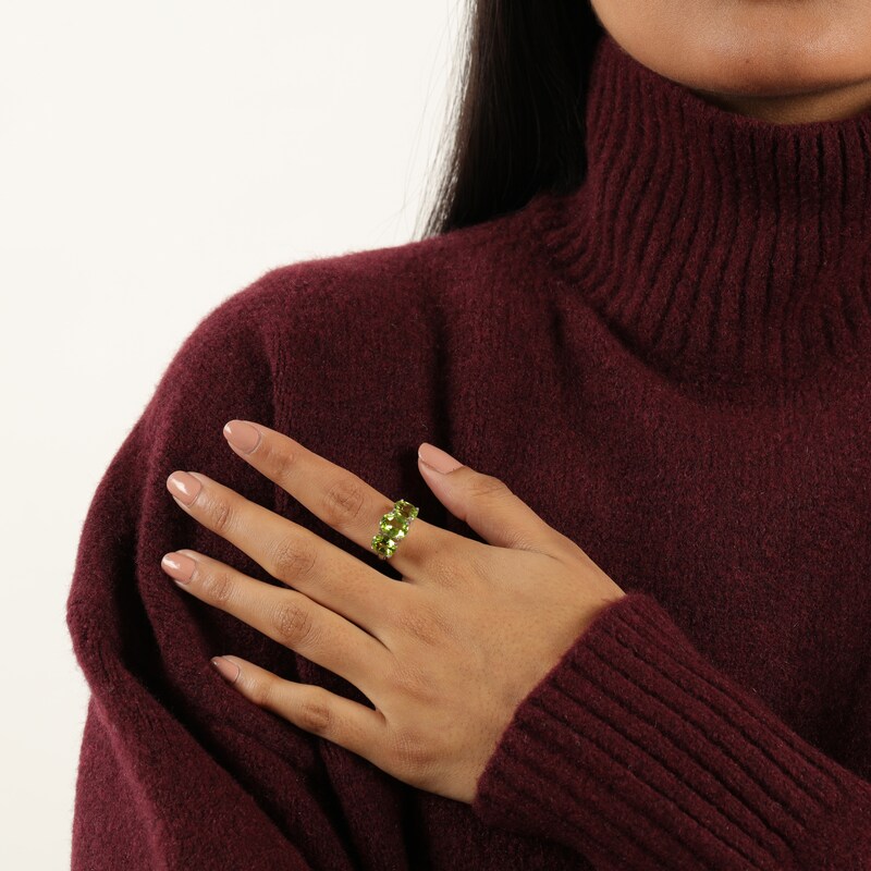 Main Image 5 of Oval-Cut Peridot Three-Stone Ring Sterling Silver