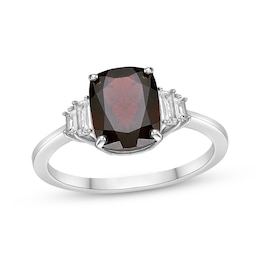 Cushion-Cut Garnet & White Lab-Created Sapphire Ring Sterling Silver