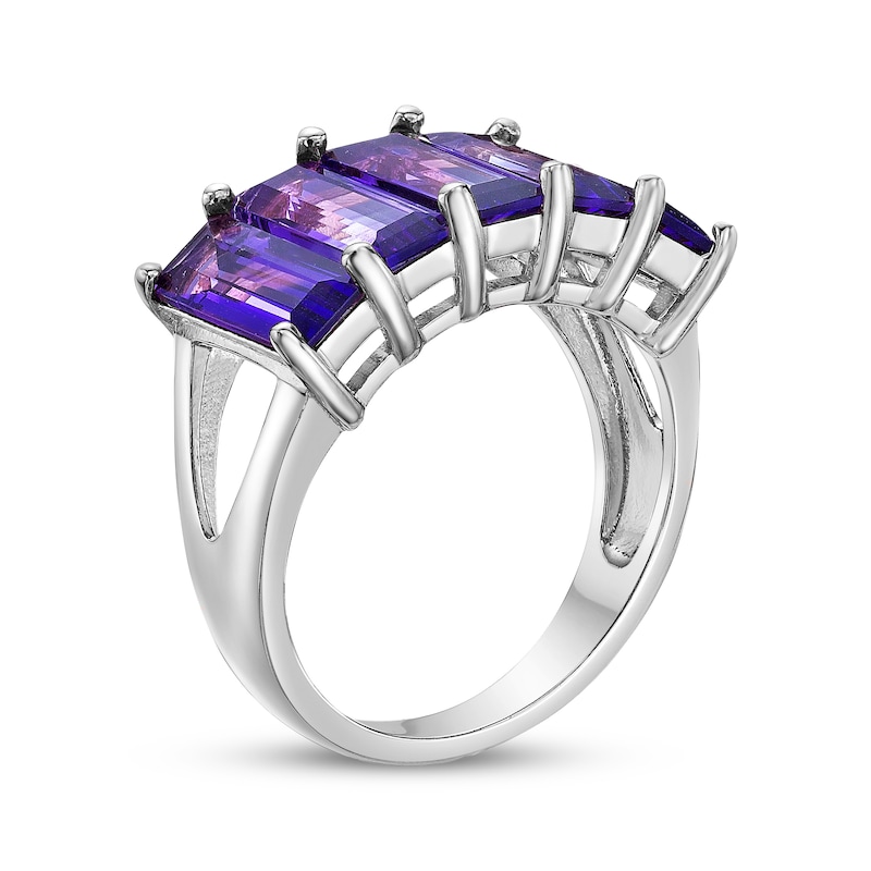 Main Image 2 of Rectangle-Cut Amethyst Five-Stone Ring Sterling Silver