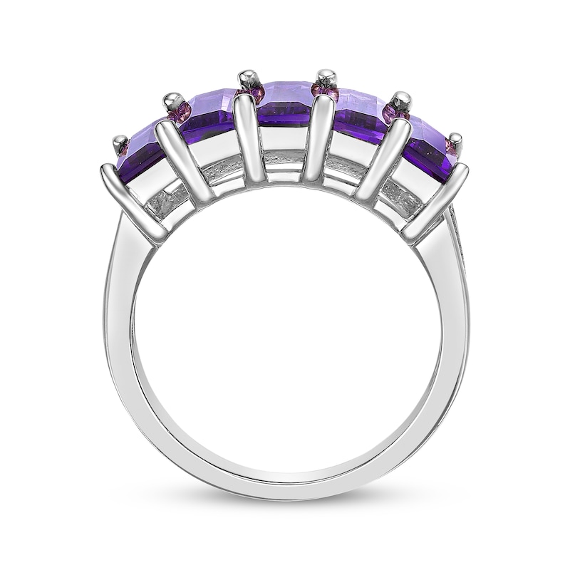 Main Image 3 of Rectangle-Cut Amethyst Five-Stone Ring Sterling Silver