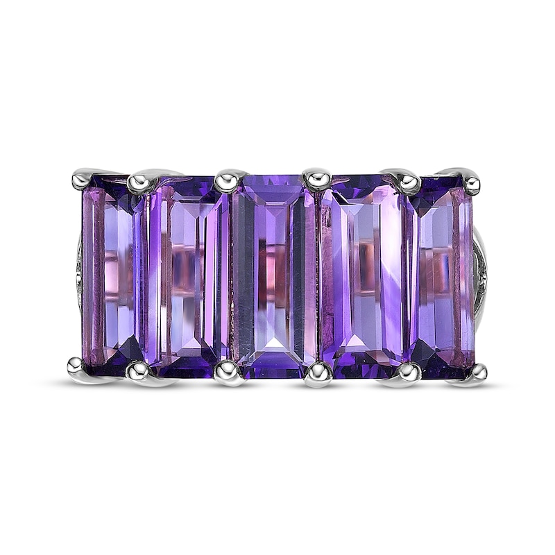 Main Image 4 of Rectangle-Cut Amethyst Five-Stone Ring Sterling Silver