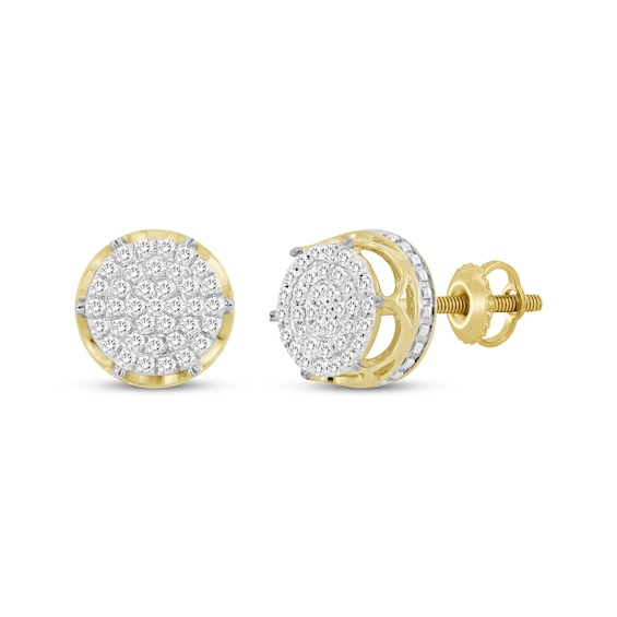 Men's Multi-Diamond Cupped Setting Stud Earrings 1/6 ct tw 10K Yellow Gold