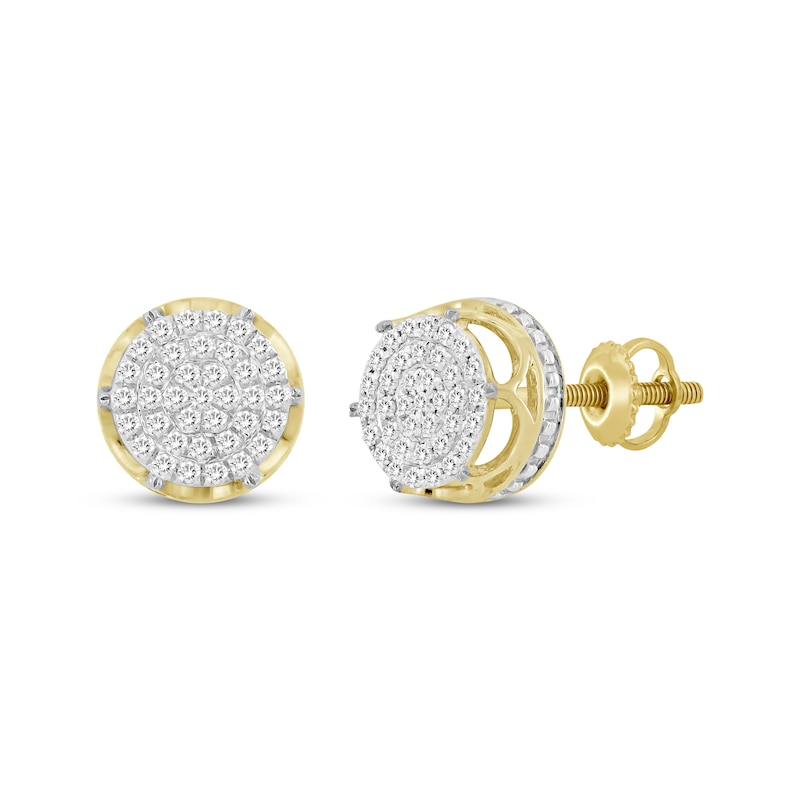 Main Image 1 of Men's Multi-Diamond Cupped Setting Stud Earrings 1/6 ct tw 10K Yellow Gold