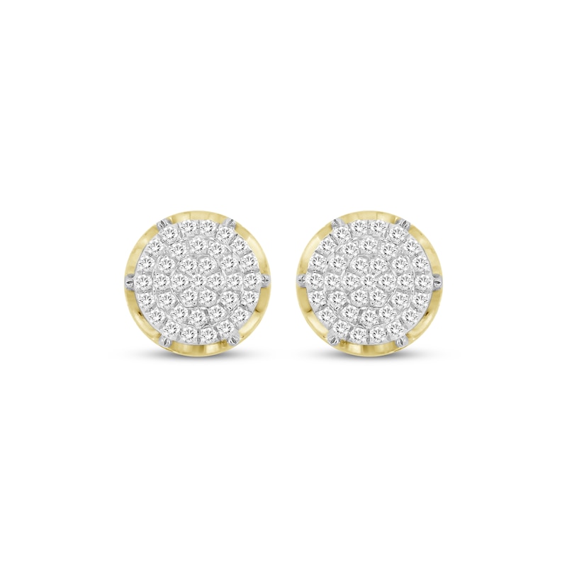 Main Image 2 of Men's Multi-Diamond Cupped Setting Stud Earrings 1/6 ct tw 10K Yellow Gold