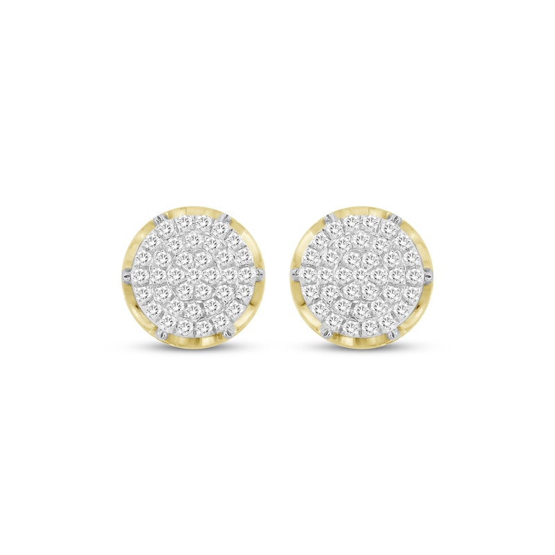 Men's Multi-Diamond Cupped Setting Stud Earrings 1/6 ct tw 10K Yellow Gold