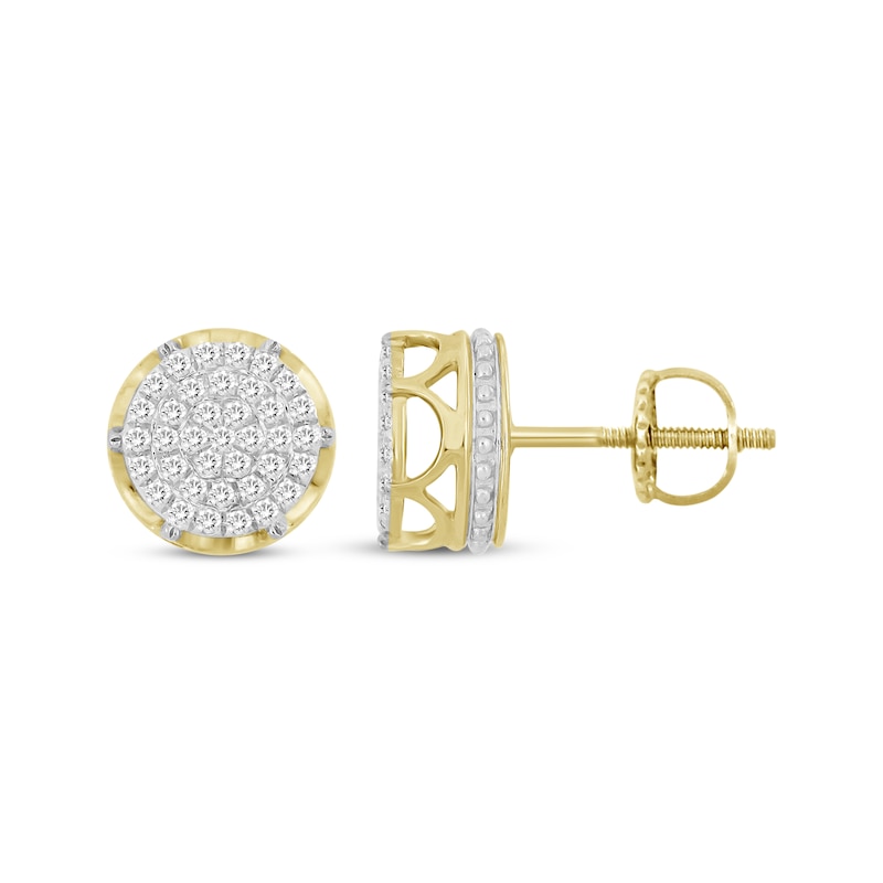 Main Image 3 of Men's Multi-Diamond Cupped Setting Stud Earrings 1/6 ct tw 10K Yellow Gold