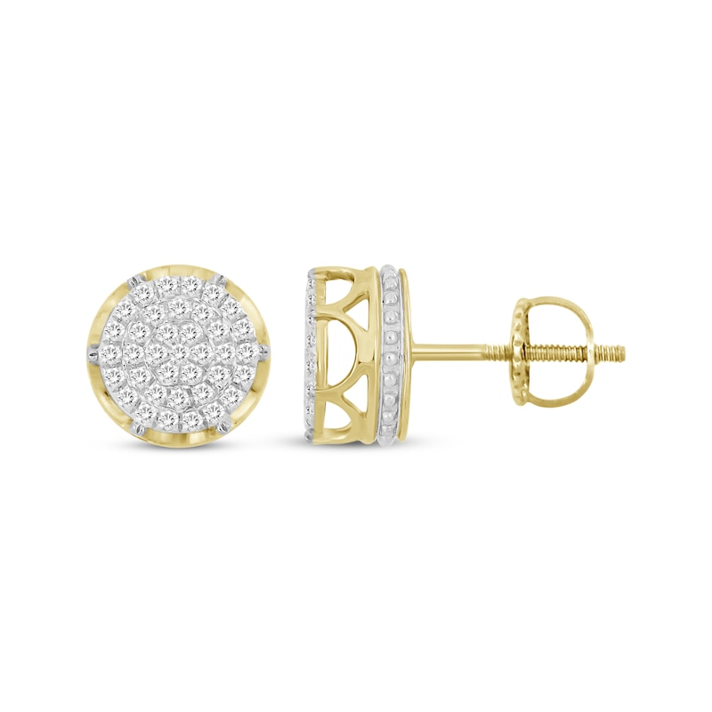 Men's Multi-Diamond Cupped Setting Stud Earrings 1/6 ct tw 10K Yellow Gold