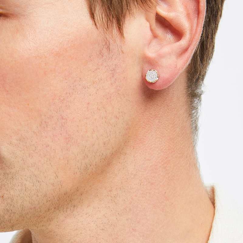 Main Image 4 of Men's Multi-Diamond Cupped Setting Stud Earrings 1/6 ct tw 10K Yellow Gold
