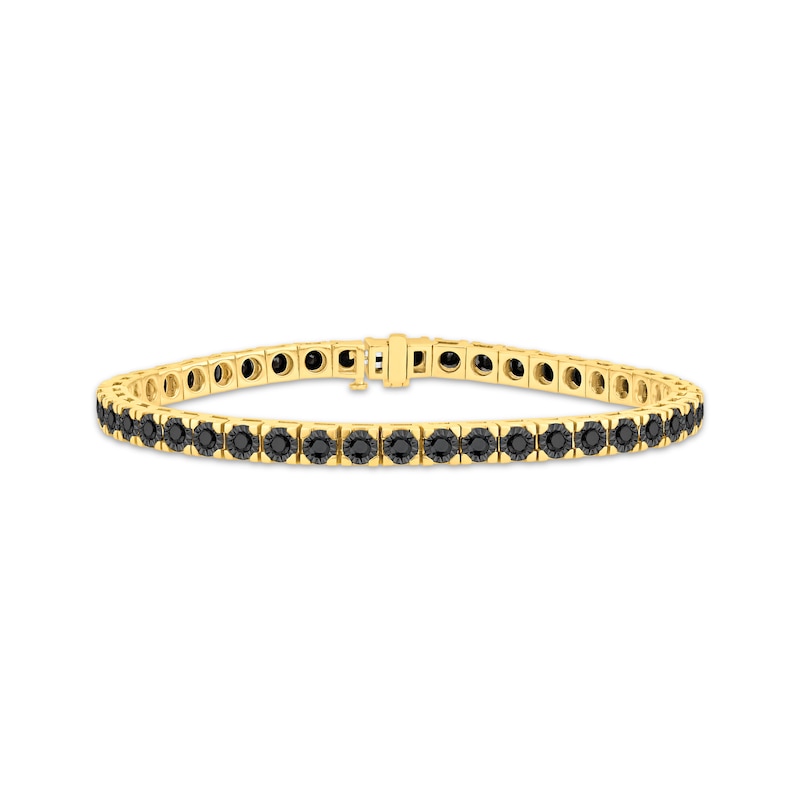 Main Image 1 of Men's Black Diamond Square Link Tennis Bracelet 3 ct tw 10K Yellow Gold 8.5&quot;