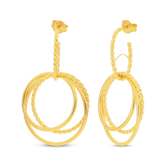 Three-Loop Drop Hoop Earrings 14K Yellow Gold