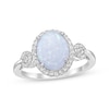 Thumbnail Image 1 of Oval-Cut Opal & White Lab-Created Sapphire Halo Loop Ring Sterling Silver