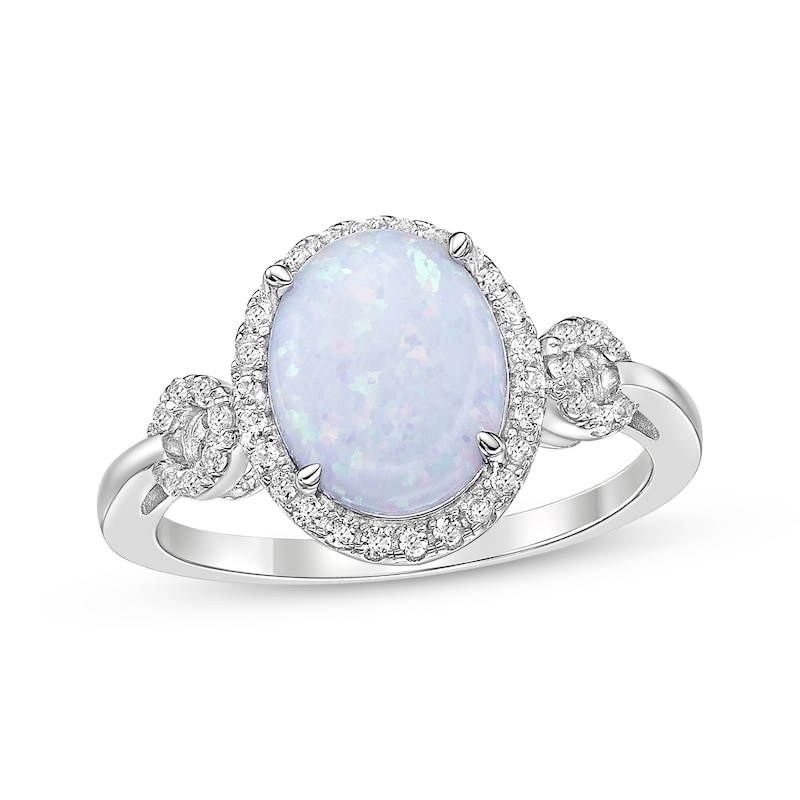 Oval-Cut Opal & White Lab-Created Sapphire Halo Loop Ring Sterling ...
