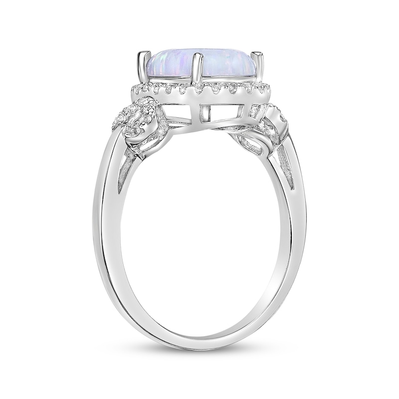 Main Image 2 of Oval-Cut Opal & White Lab-Created Sapphire Halo Loop Ring Sterling Silver