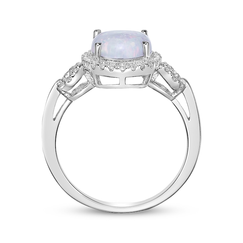 Main Image 3 of Oval-Cut Opal & White Lab-Created Sapphire Halo Loop Ring Sterling Silver