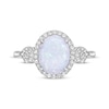 Thumbnail Image 4 of Oval-Cut Opal & White Lab-Created Sapphire Halo Loop Ring Sterling Silver