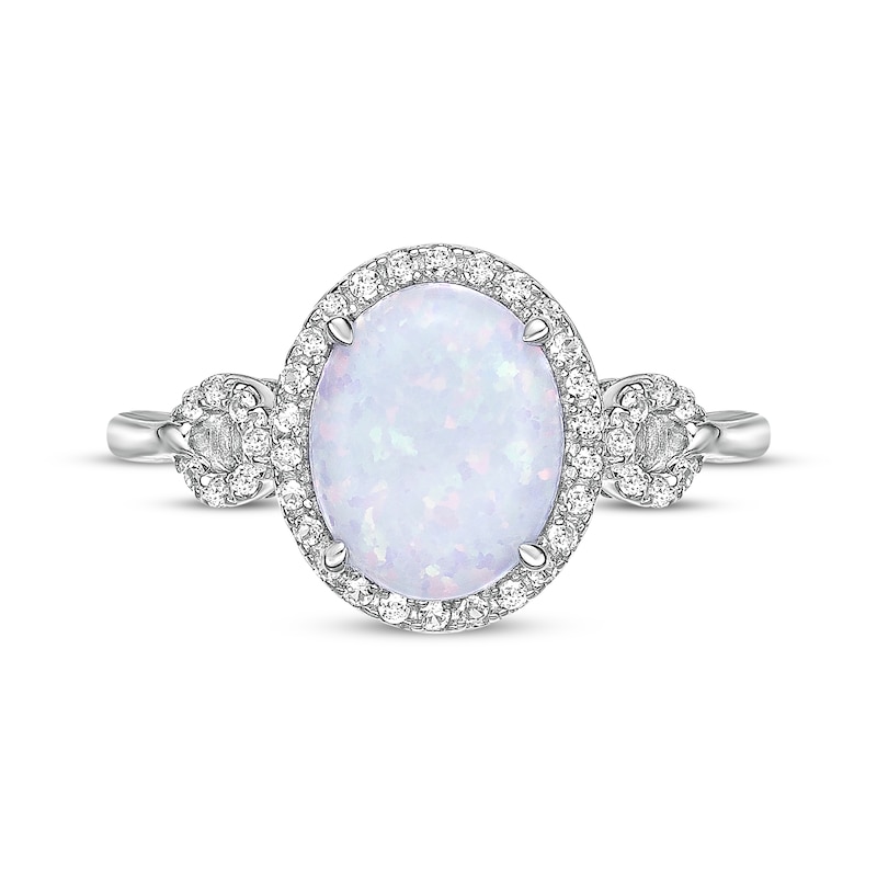 Main Image 4 of Oval-Cut Opal & White Lab-Created Sapphire Halo Loop Ring Sterling Silver