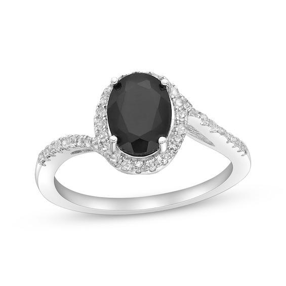 Oval-Cut Black Onyx & White Lab-Created Sapphire Ring Sterling Silver