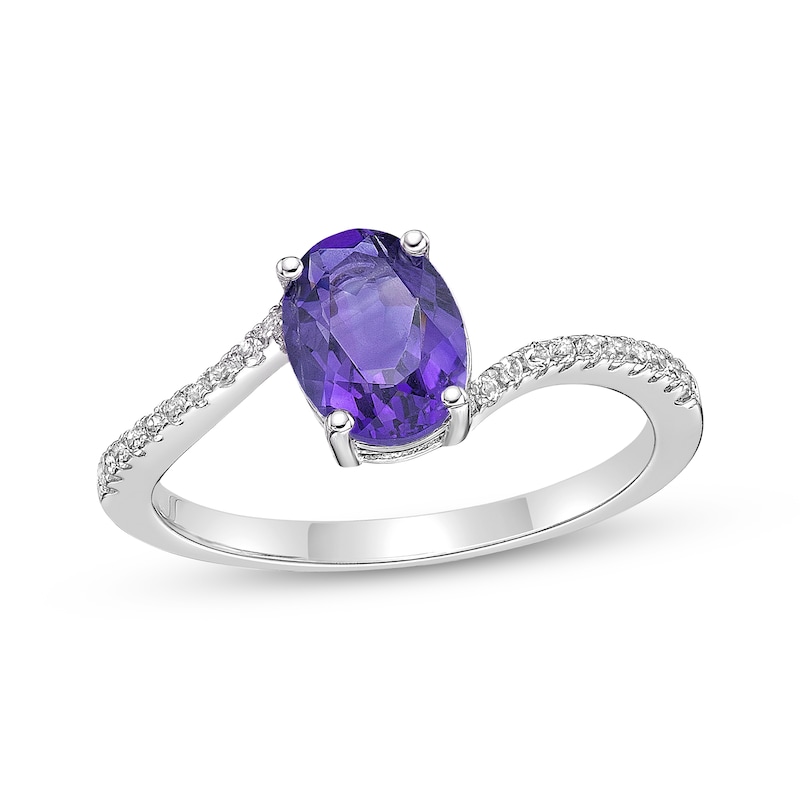 Main Image 1 of Oval-Cut Amethyst & White Lab-Created Sapphire Ring Sterling Silver