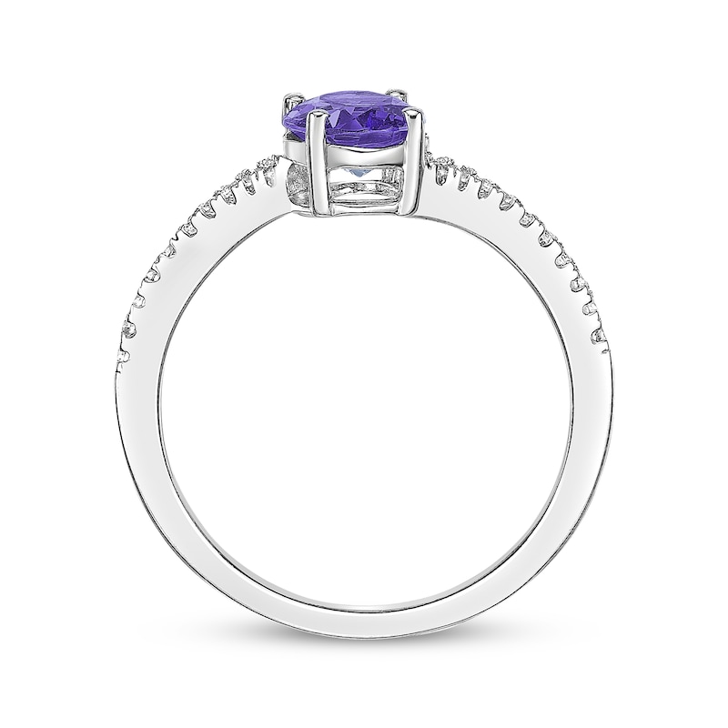 Main Image 3 of Oval-Cut Amethyst & White Lab-Created Sapphire Ring Sterling Silver