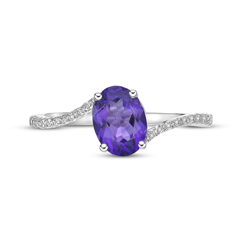 Main Image 4 of Oval-Cut Amethyst & White Lab-Created Sapphire Ring Sterling Silver