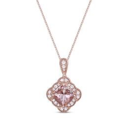 Cushion-Cut Morganite & Diamond Necklace 1/6 ct tw 10K Rose Gold 18"