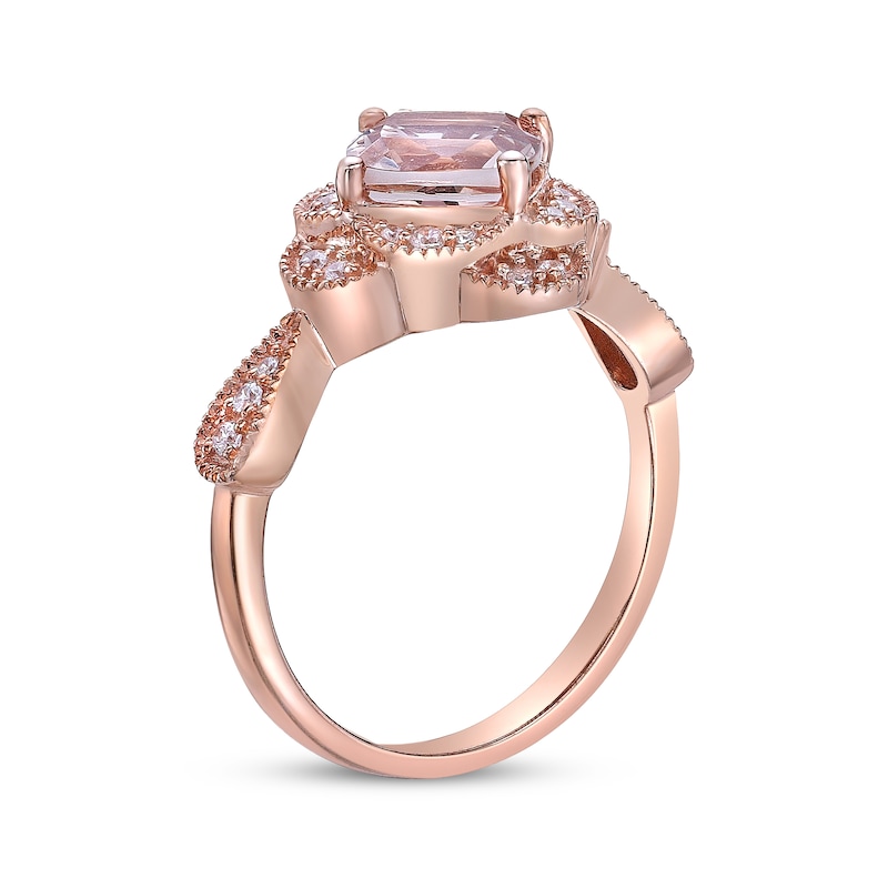 Main Image 2 of Cushion-Cut Morganite & Diamond Ring 1/6 ct tw 10K Rose Gold