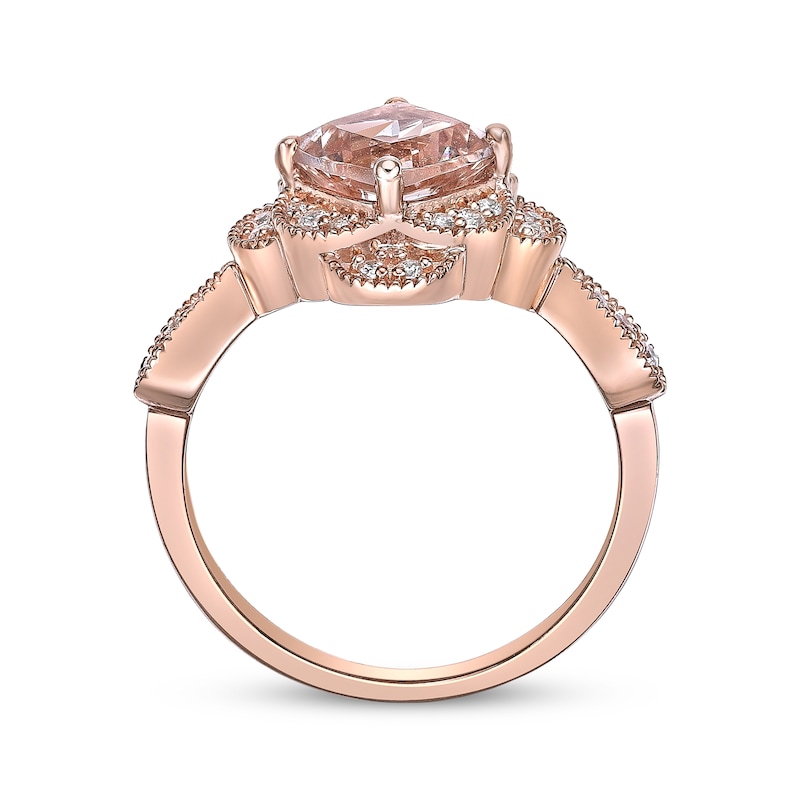 Main Image 3 of Cushion-Cut Morganite & Diamond Ring 1/6 ct tw 10K Rose Gold