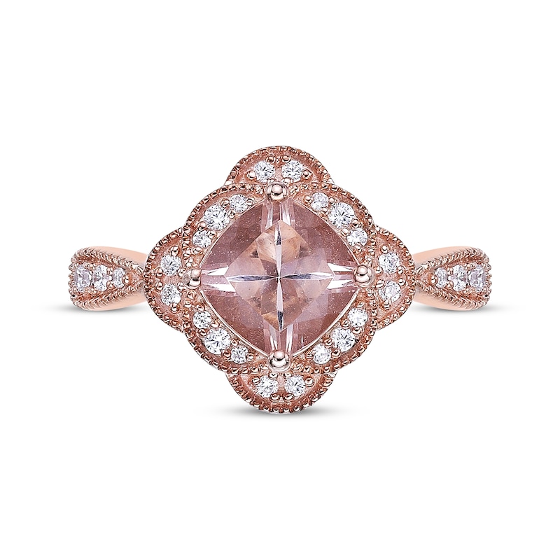 Main Image 4 of Cushion-Cut Morganite & Diamond Ring 1/6 ct tw 10K Rose Gold