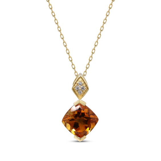 Cushion-Cut Citrine & Diamond Accent Necklace 10K Yellow Gold 18"