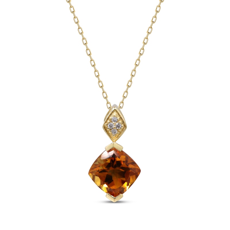 Main Image 1 of Cushion-Cut Citrine & Diamond Accent Necklace 10K Yellow Gold 18&quot;