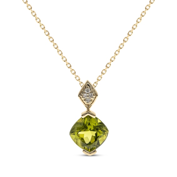 Cushion-Cut Peridot & Diamond Accent Necklace 10K Yellow Gold 18"